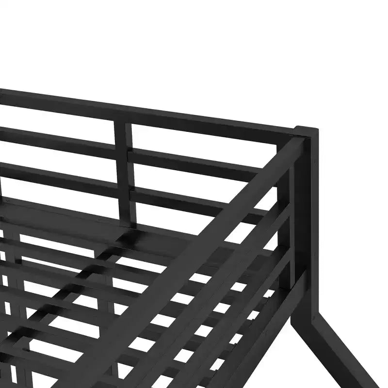 Letto a castello in metallo Twin XL su Queen con ringhiere, letto a castello a terra con scale integrate per bambini e ragazzi, nero