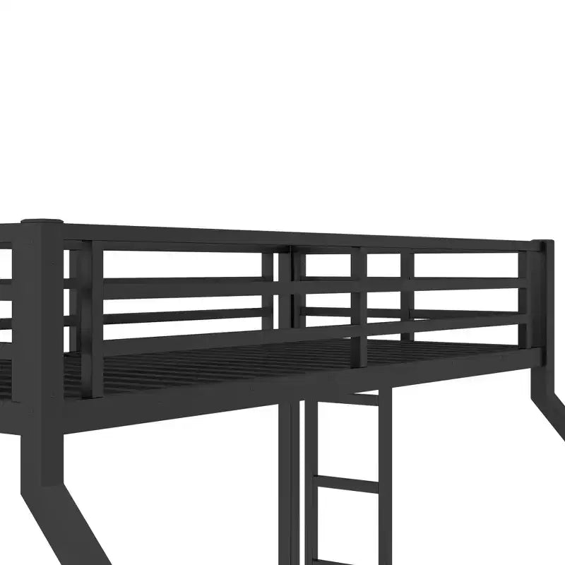 Letto a castello in metallo Twin XL su Queen con ringhiere, letto a castello a terra con scale integrate per bambini e ragazzi, nero