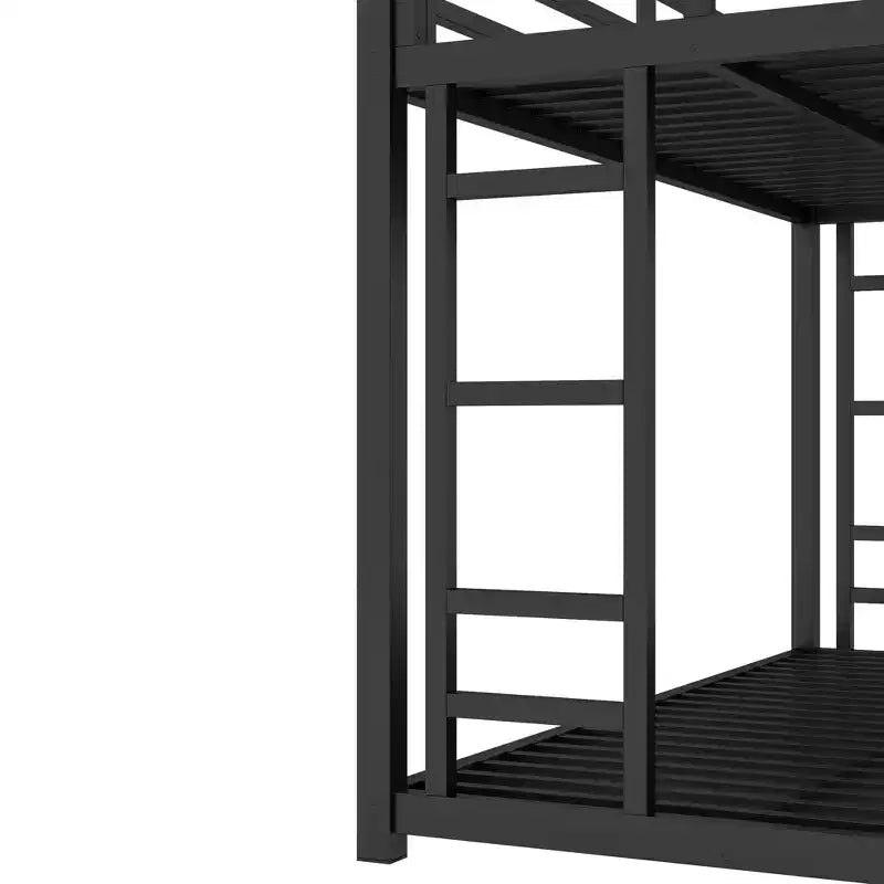 Letto a castello in metallo Twin XL su Queen con ringhiere, letto a castello a terra con scale integrate per bambini e ragazzi, nero