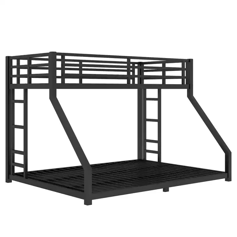 Letto a castello in metallo Twin XL su Queen con ringhiere, letto a castello a terra con scale integrate per bambini e ragazzi, nero