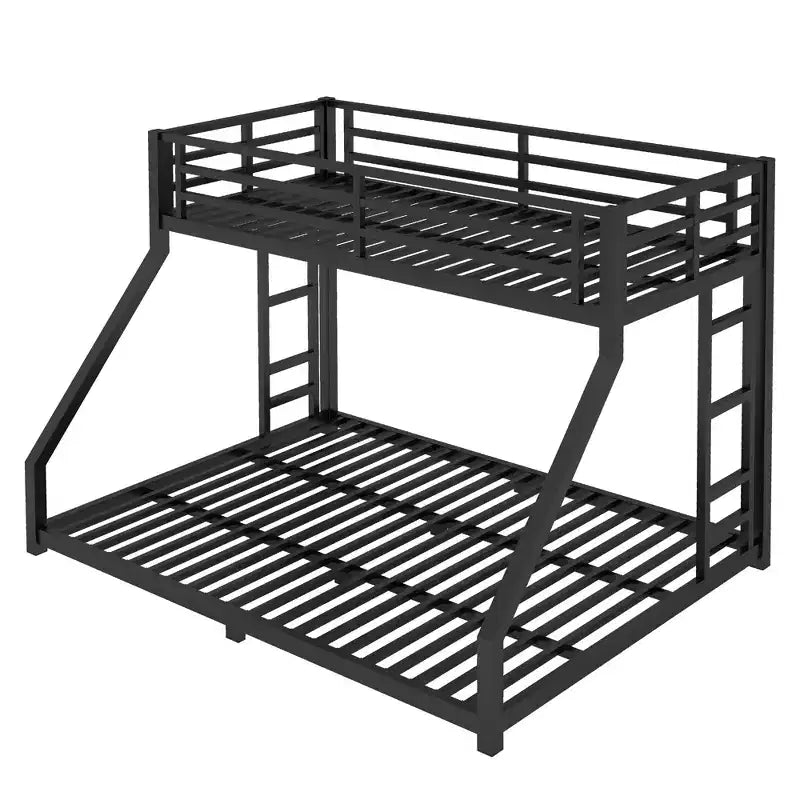 Letto a castello in metallo Twin XL su Queen con ringhiere, letto a castello a terra con scale integrate per bambini e ragazzi, nero