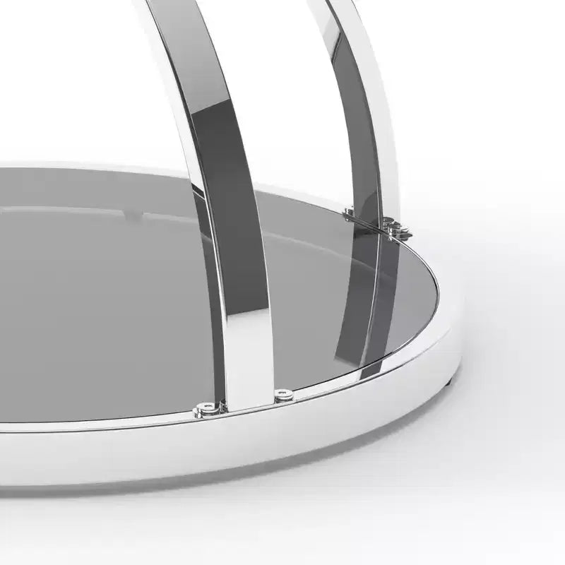 Tavolino Moderno in Vetro da 50 cm con 2 Ripiani, Struttura ad Anello