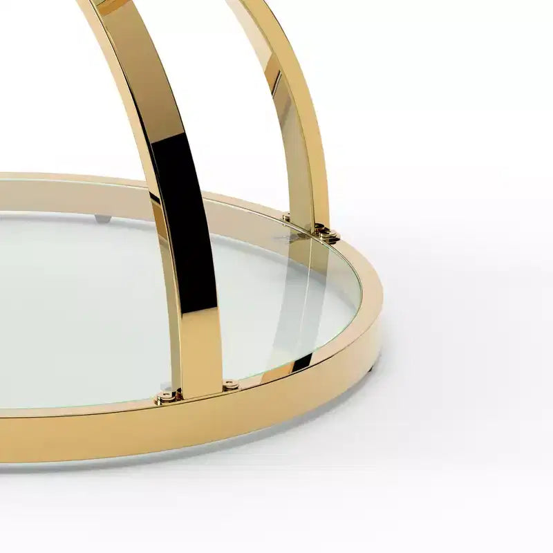Tavolino Moderno in Vetro da 50 cm con 2 Ripiani, Struttura ad Anello