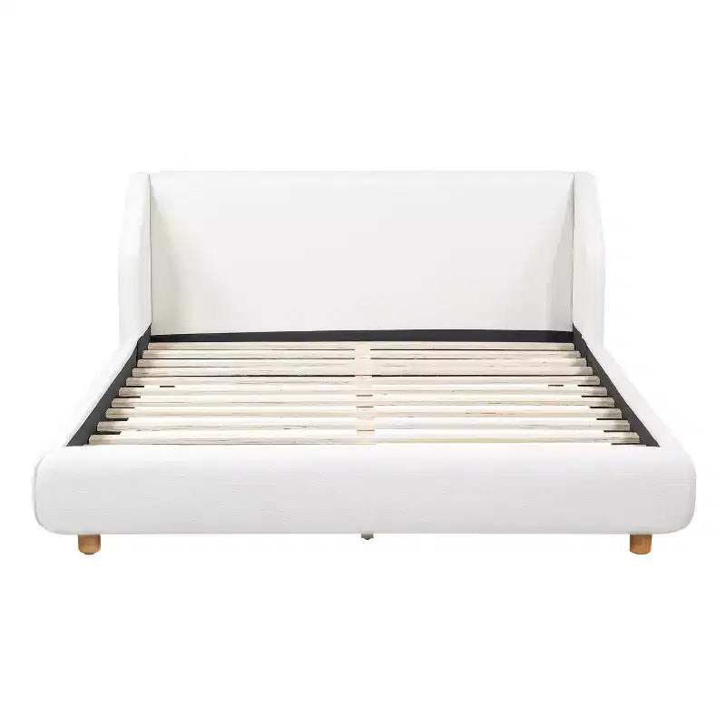 Letto moderno in legno imbottito in Bouclé con testiera ad alette extra large