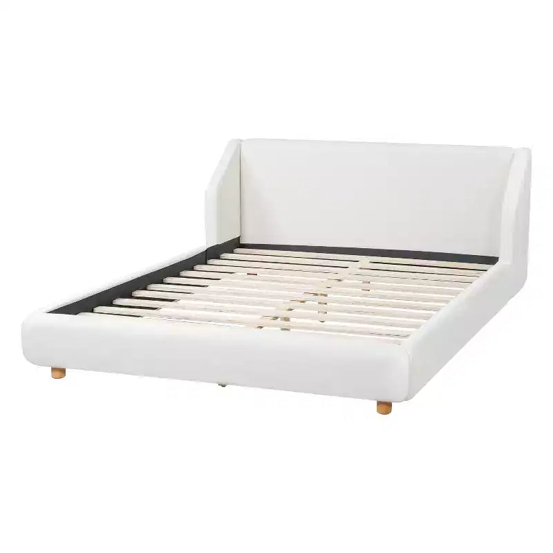 Letto moderno in legno imbottito in Bouclé con testiera ad alette extra large