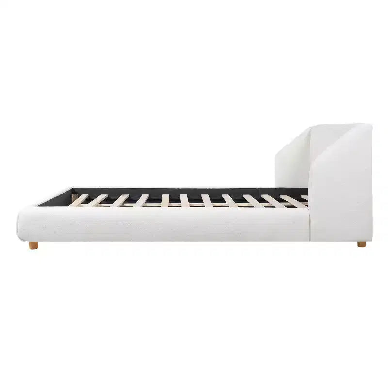 Letto moderno in legno imbottito in Bouclé con testiera ad alette extra large