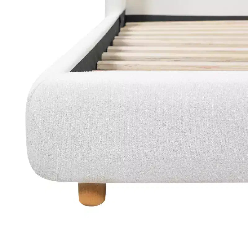 Letto moderno in legno imbottito in Bouclé con testiera ad alette extra large