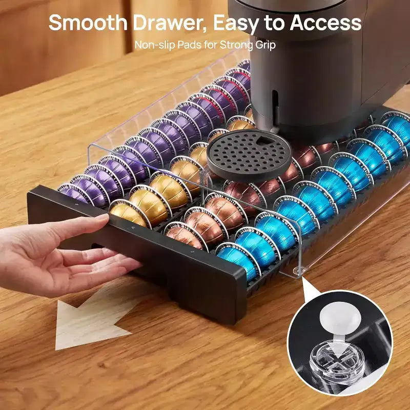 Organizzatore in acrilico trasparente per capsule di caffè, può contenere 40 capsule grandi o 60 piccole