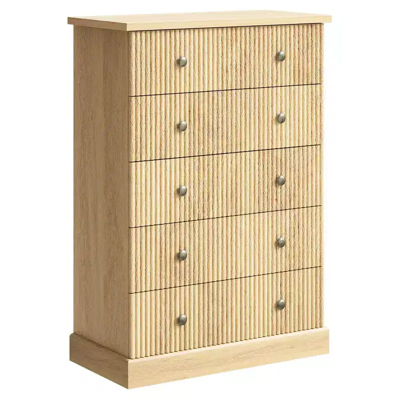 Cassettiera Alta Salvaspazio a 5 Cassetti per Camera da Letto Armadio Verticale Moderno, Mobile Contenitore Spazioso con Finitura in Legno Bianco Contemporaneo