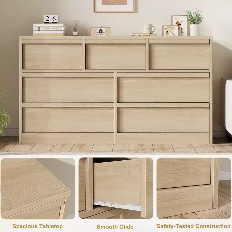 Cassettiera a 3 Cassetti per Camera da Letto, Comò Mobile Contenitore Organizzatore Vestiti per Armadio Soggiorno, Corridoio, Ingresso, Contenitore Verticale, Naturale