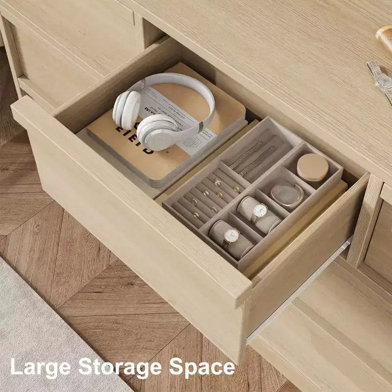 Cassettiera a 3 Cassetti per Camera da Letto, Comò Mobile Contenitore Organizzatore Vestiti per Armadio Soggiorno, Corridoio, Ingresso, Contenitore Verticale, Naturale