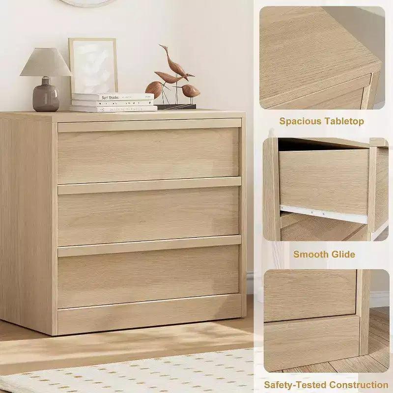 Cassettiera a 3 Cassetti per Camera da Letto, Comò Mobile Contenitore Organizzatore Vestiti per Armadio Soggiorno, Corridoio, Ingresso, Contenitore Verticale, Naturale