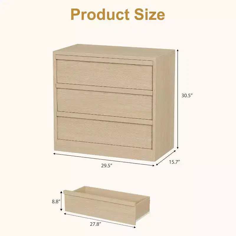 Cassettiera a 3 Cassetti per Camera da Letto, Comò Mobile Contenitore Organizzatore Vestiti per Armadio Soggiorno, Corridoio, Ingresso, Contenitore Verticale, Naturale