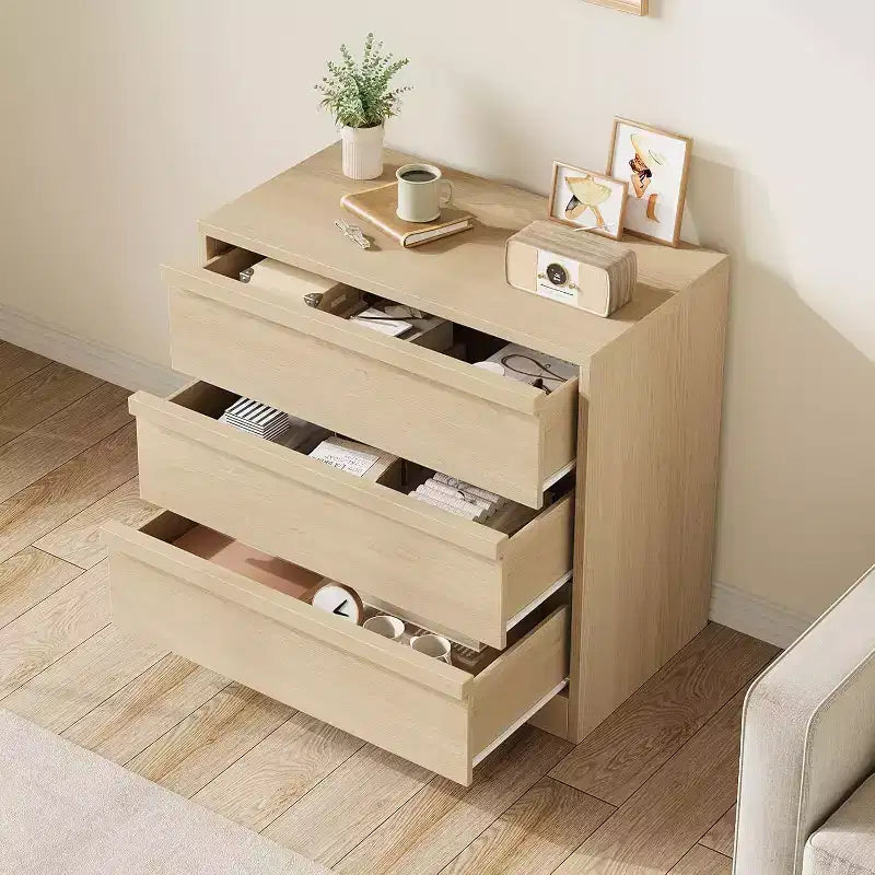 Cassettiera a 3 Cassetti per Camera da Letto, Comò Mobile Contenitore Organizzatore Vestiti per Armadio Soggiorno, Corridoio, Ingresso, Contenitore Verticale, Naturale