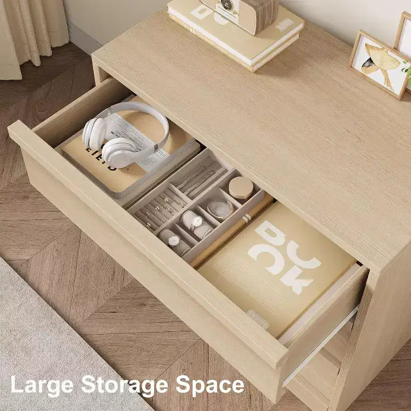 Cassettiera a 3 Cassetti per Camera da Letto, Comò Mobile Contenitore Organizzatore Vestiti per Armadio Soggiorno, Corridoio, Ingresso, Contenitore Verticale, Naturale