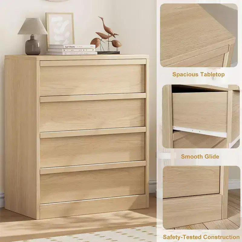 Cassettiera a 3 Cassetti per Camera da Letto, Comò Mobile Contenitore Organizzatore Vestiti per Armadio Soggiorno, Corridoio, Ingresso, Contenitore Verticale, Naturale