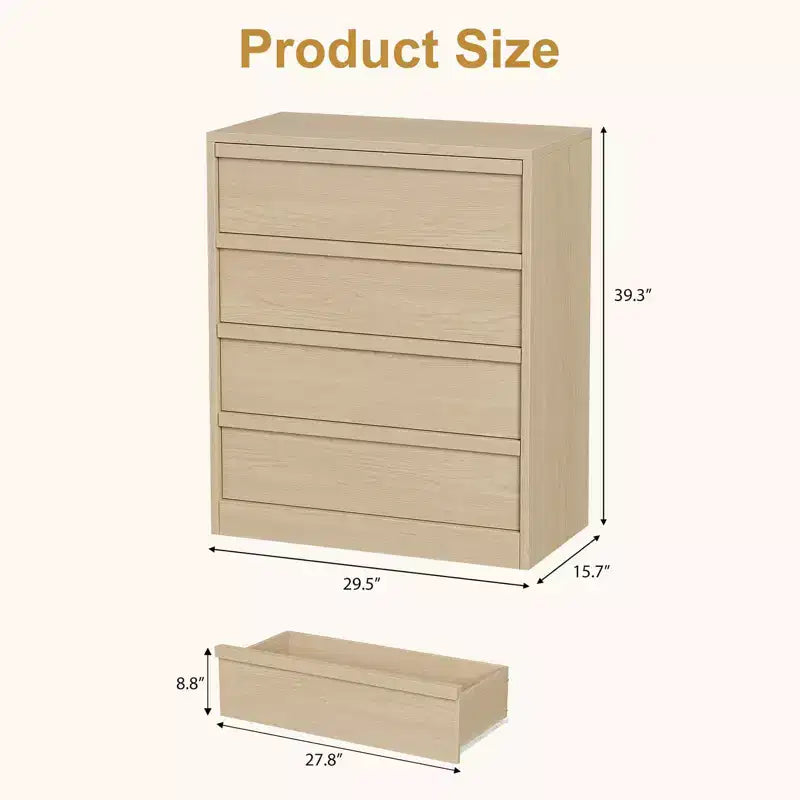Cassettiera a 3 Cassetti per Camera da Letto, Comò Mobile Contenitore Organizzatore Vestiti per Armadio Soggiorno, Corridoio, Ingresso, Contenitore Verticale, Naturale