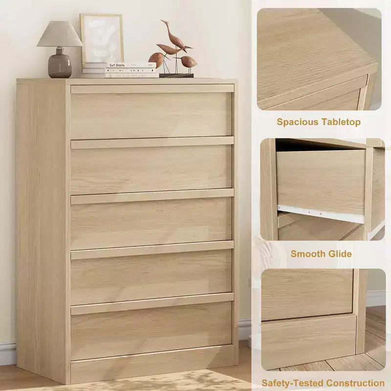 Cassettiera a 3 Cassetti per Camera da Letto, Comò Mobile Contenitore Organizzatore Vestiti per Armadio Soggiorno, Corridoio, Ingresso, Contenitore Verticale, Naturale