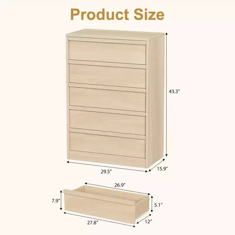Cassettiera a 3 Cassetti per Camera da Letto, Comò Mobile Contenitore Organizzatore Vestiti per Armadio Soggiorno, Corridoio, Ingresso, Contenitore Verticale, Naturale