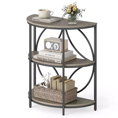 Costway 3-Tier Half Round End Table w/Study Metal Frame Storage Shelves for Living Room