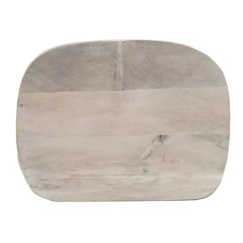 Sgabello da 24" senza schienale, altezza bancone, con sedile a sella in legno di mango sbiancato e base in metallo nero