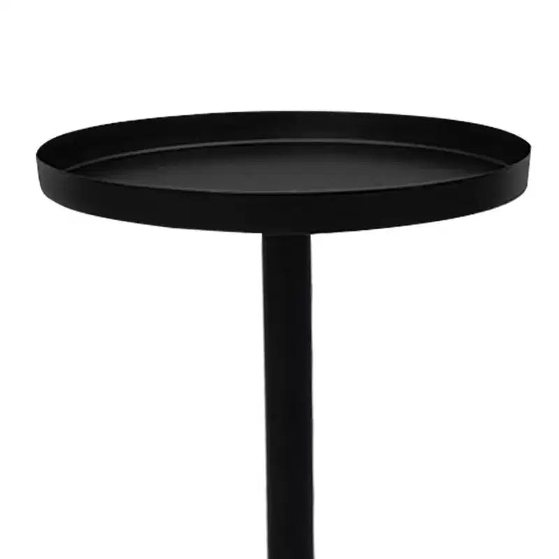 Tavolino Laterale 22" Vintage con Base a Colonna Elegante, Piano Rotondo a Vassoio, Nero Opaco