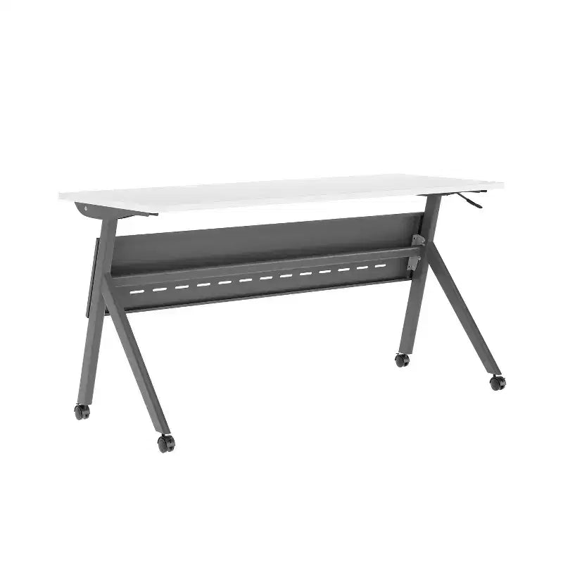 Tavolo da addestramento ribaltabile per impieghi gravosi con design impilabile, pannello per la privacy, gambe a Y, piano del tavolo, struttura in metallo